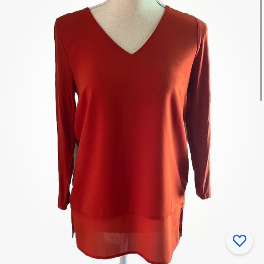 NWT Michael Kors Burnt Orange 3/4 Sleeve Blouse V Neck Asymmetrical Size XS